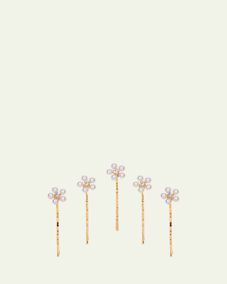 Zaya Set Of 5 Floral Pearly Bobby Pins